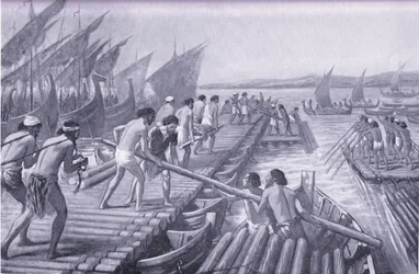 Bau der ArtaXerxes-Brücke aus Booten durch phönizische Seeleute